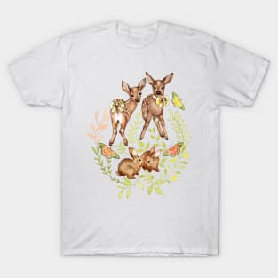 Whimsical Forest Fawns & Rabbits T-Shirt